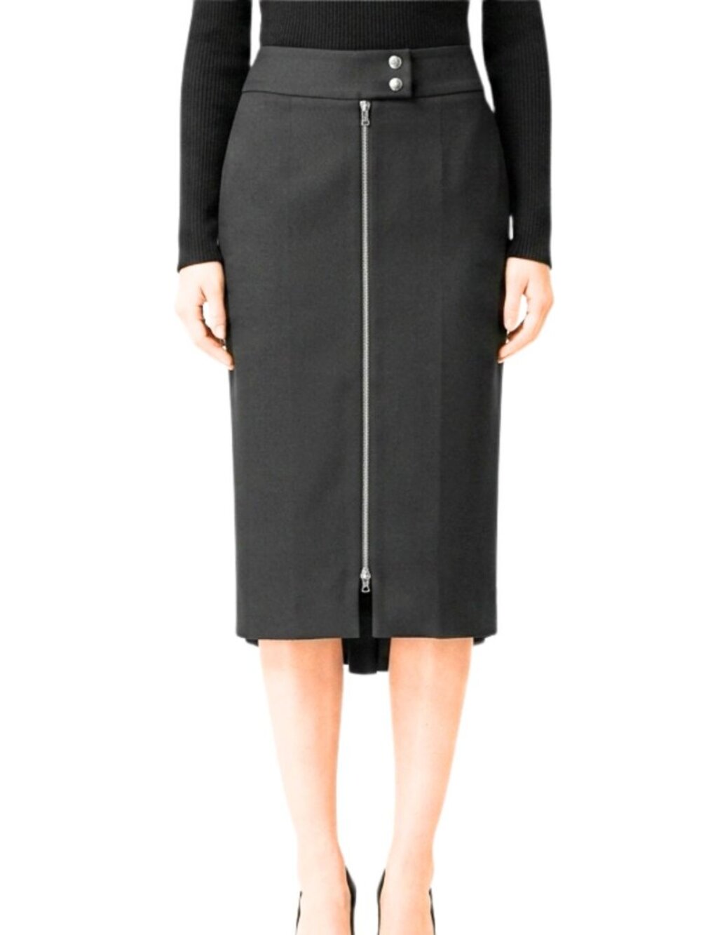 L'AGENCE Black Full Zip Front Pencil Skirt Flounce Back Sz 8 Minimalist Academia